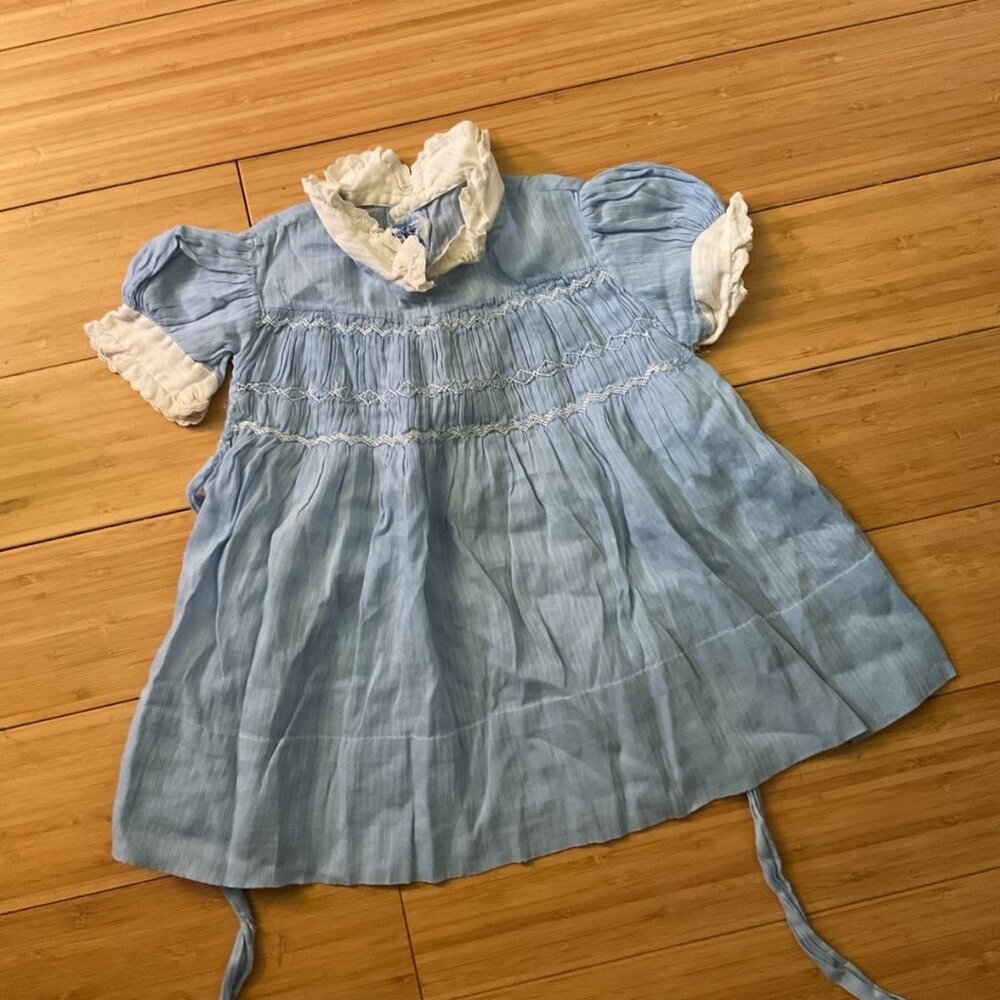 Vintage Tex-Art Baby Wear Hand Embroidered White Baby Dress 12 month?